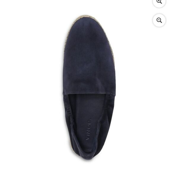 VINCE Womens Navy Leather Espadrille 37.5 Ruched Stretch Meryl Round Toe Slip On - Picture 4 of 11